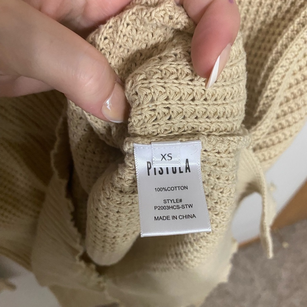 Pistola Olga Distressed Over-Sized Beige Waffle Sweater - Picture 5 of 5